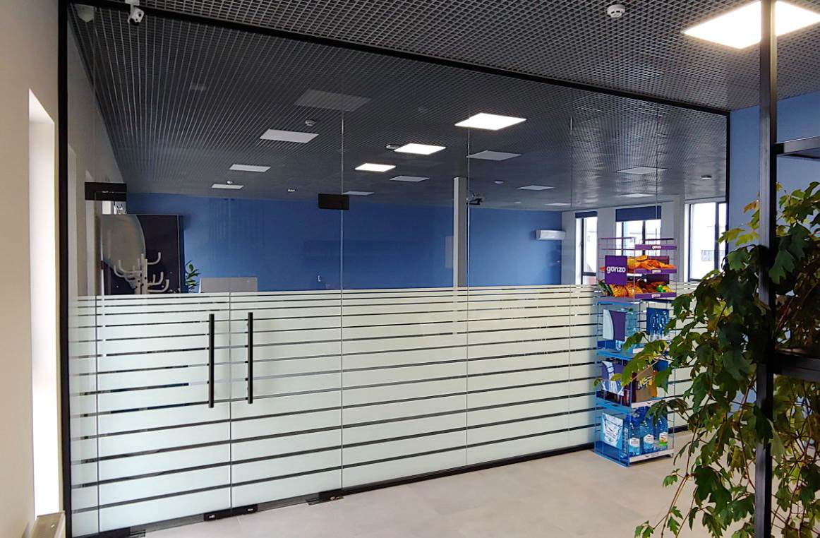 Glass partitions with swing door