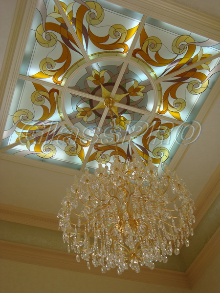 Tiffany stained glass, suspended ceiling with stained glass, private house