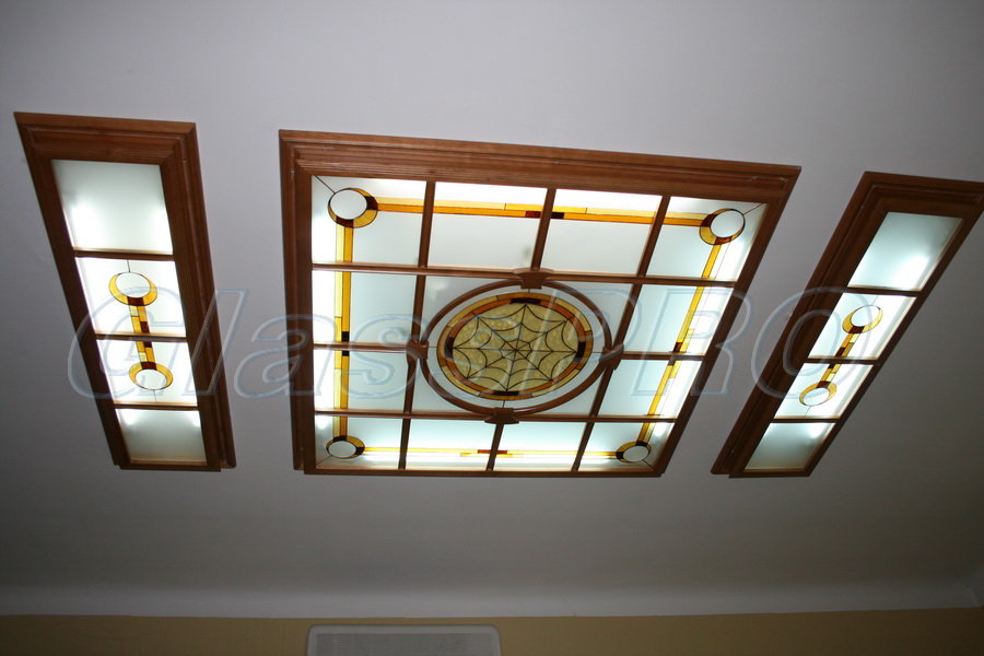 Tiffany stained glass, decorative glass suspended ceiling with lighting, office - Kyiv