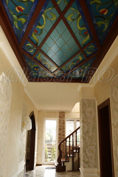 Tiffany stained glass, decorative suspended ceiling with lighting