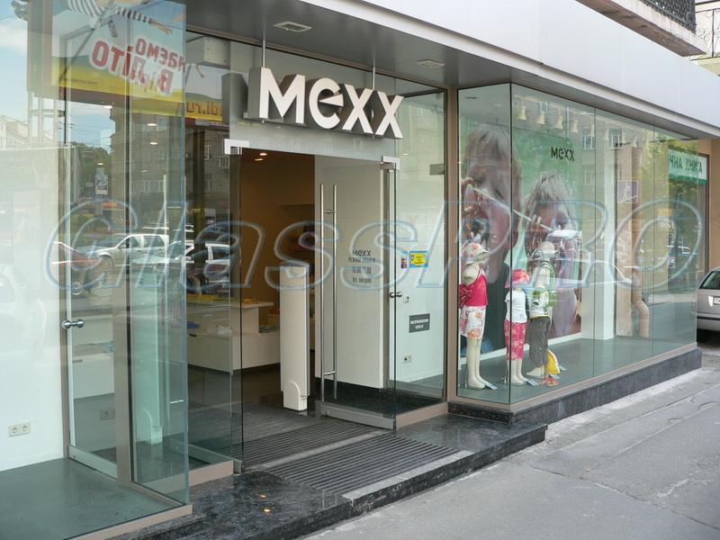 Facade construction, non-profile glazing, "MEXX" clothing salon - Kyiv