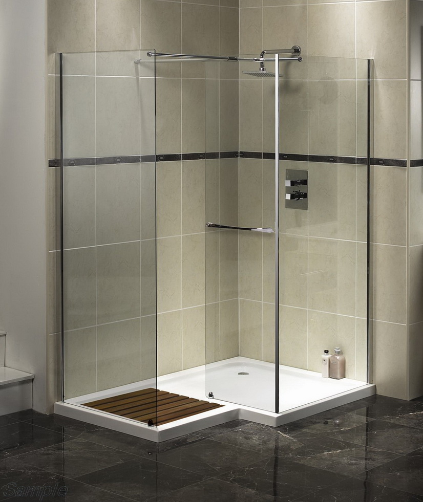 Model SP-03. Glass shower cabin with corner piece and additional screen