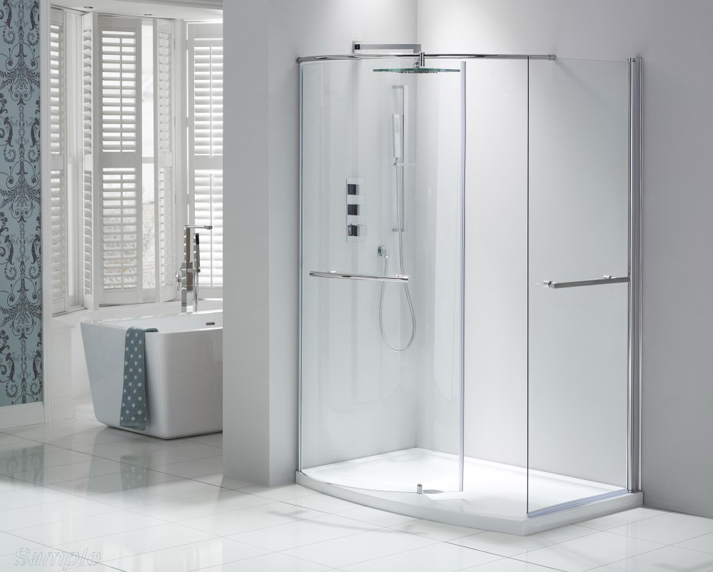 Glass shower cabin with radius (curved) door and additional screen