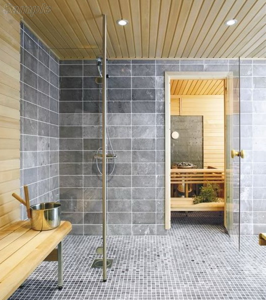 Model SN-01. Glass door for baths and saunas made of clear glass with round alder handle