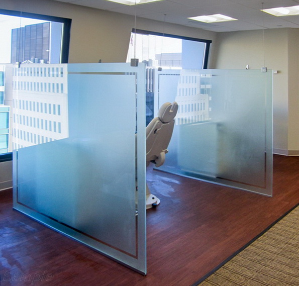 Glass partitions are used in dental offices