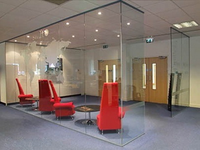 Glass partitions in hall