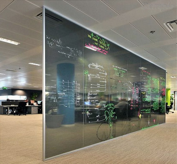 Glass office partitions as an information board