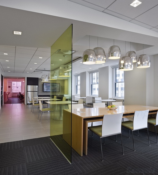 Glass partition in the office center dining room