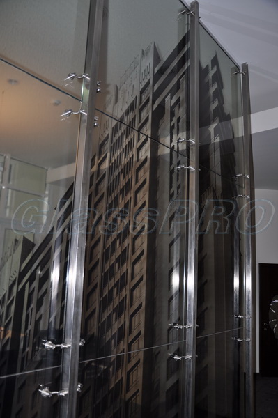 All-glass partition on spider mounts