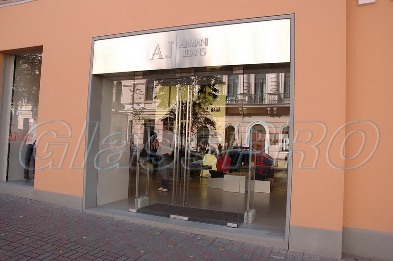 All-glass storefront, shop window, , «Armani Jeans» store - Kyiv