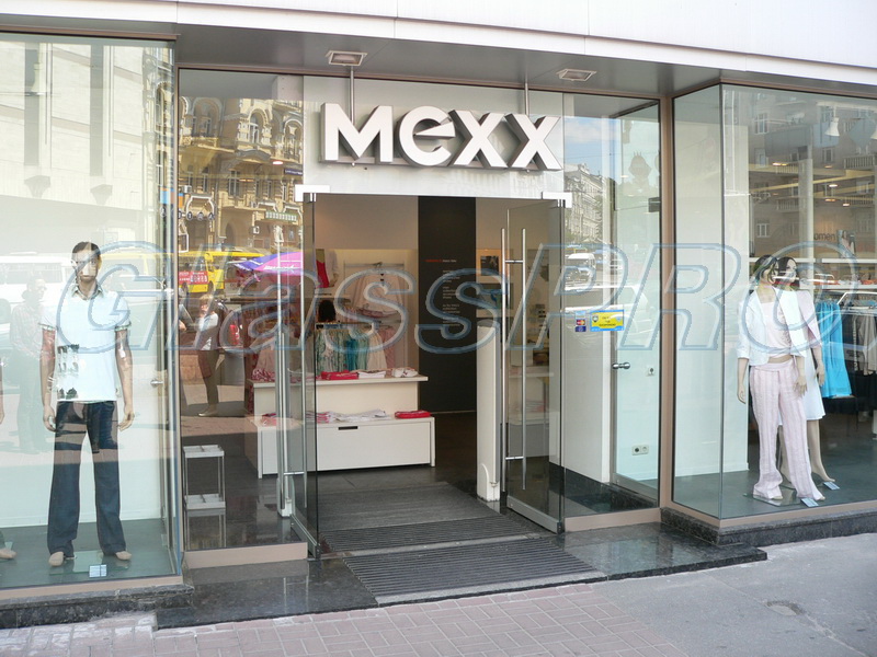 All-glass facade structure with swing storefront, «MEXX» clothing salon - Kyiv