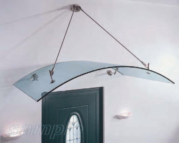 Curved glass canopy, mounting to truss rods