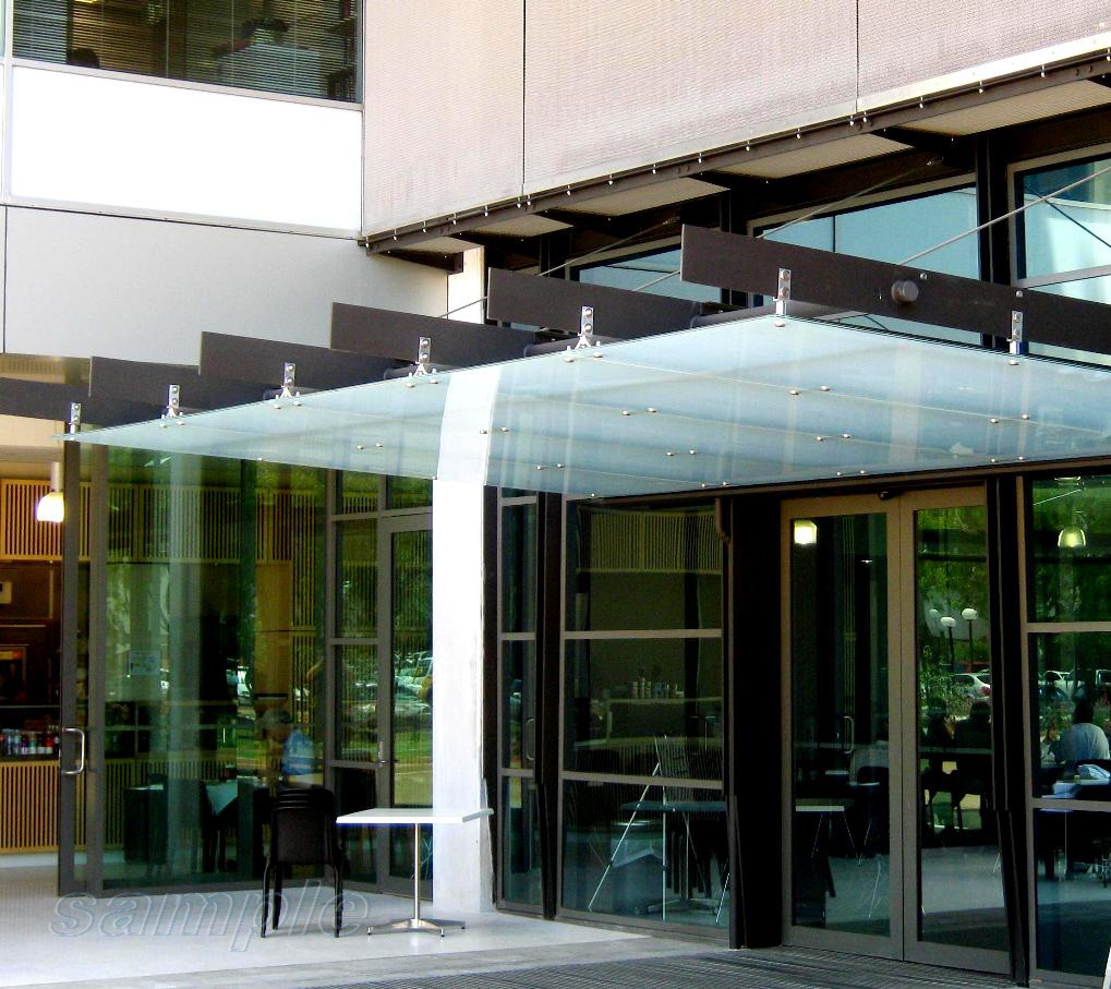 Frosted glass composite canopy on rods with additional cantilever elements