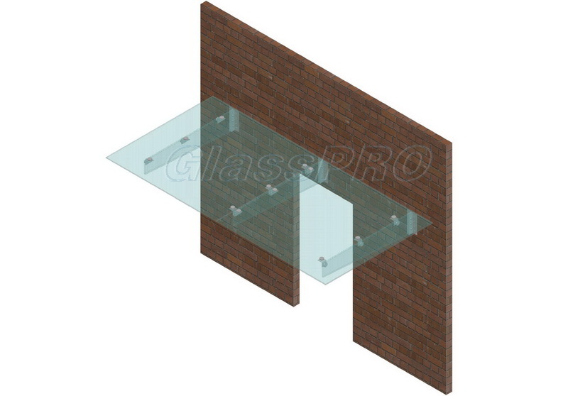 Layout of composite glass canopy on cantilever glass fins