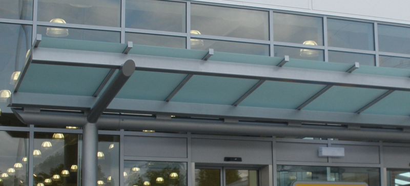 Frosted glass overhang at supermarket (or grocery store) entrance