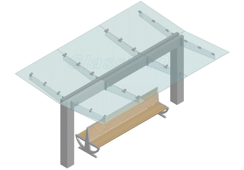 Layout of glass overhang structure with the use of cantilever glass fins