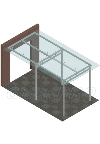 Glass overhang on metal supports (layout)