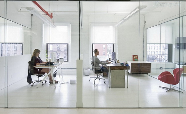 Glass office partitions with swing doors