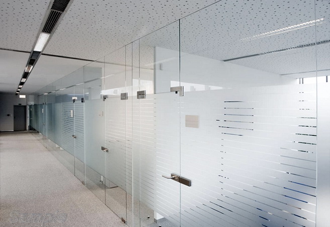 Glass office partitions with swing doors