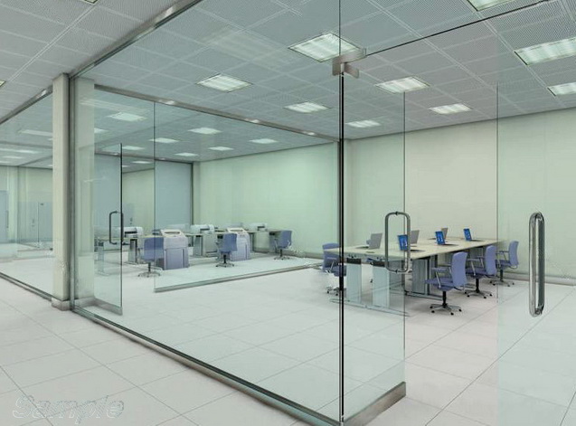 Glass office partitions with swing doors