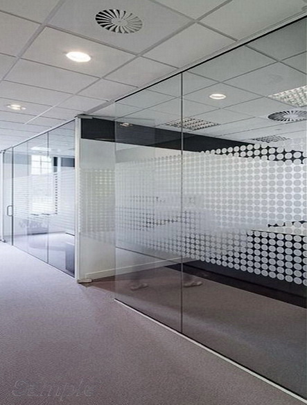 Glass office partitions with swing doors