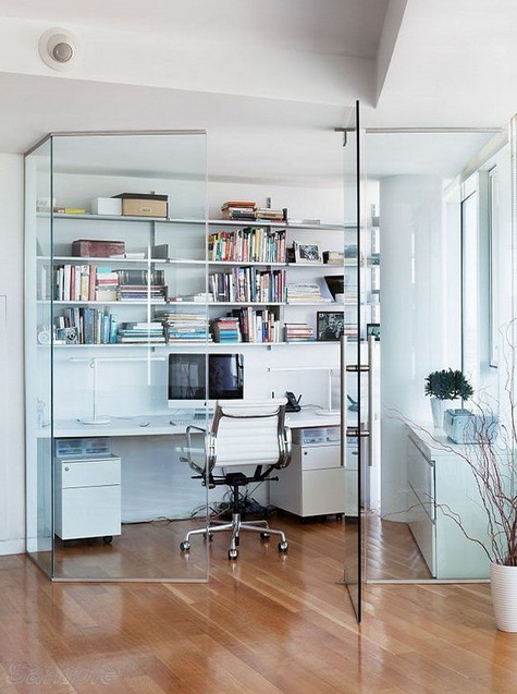 Glass office partitions with swing doors