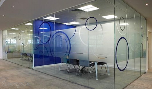 Glass office partitions with swing doors