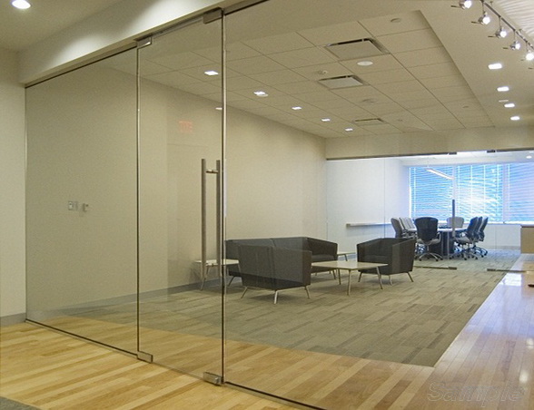 Glass office partitions with swing doors