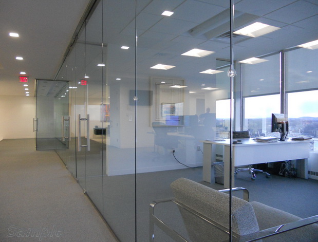 Glass office partitions with swing doors