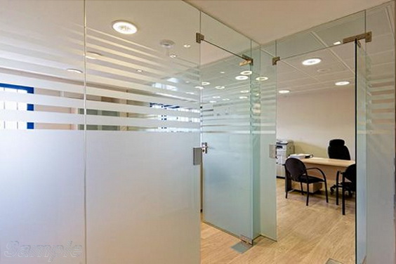 Glass office partitions with swing pendulum door