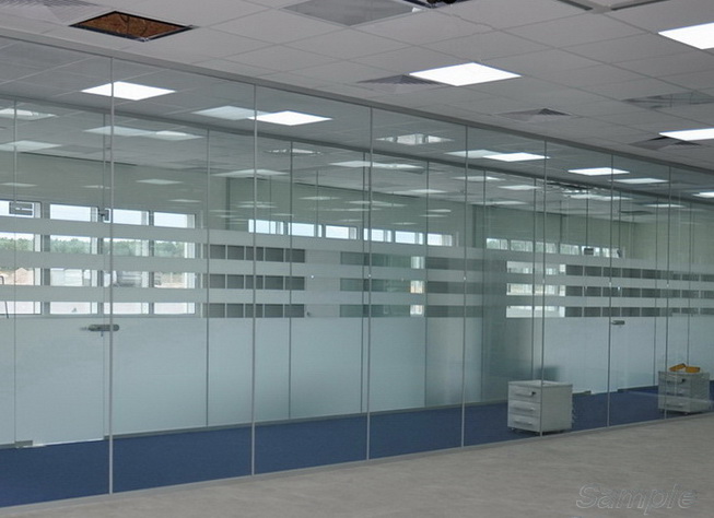 Glass office partitions with swing doors