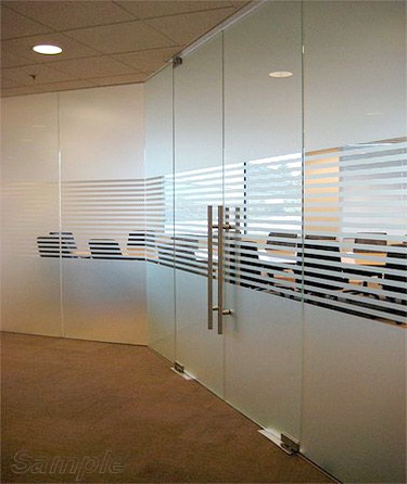 Glass office partitions with double leaf swing door