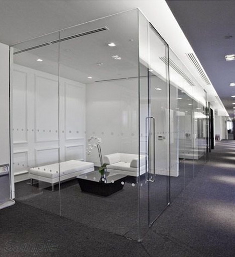 Glass office partitions with swing doors