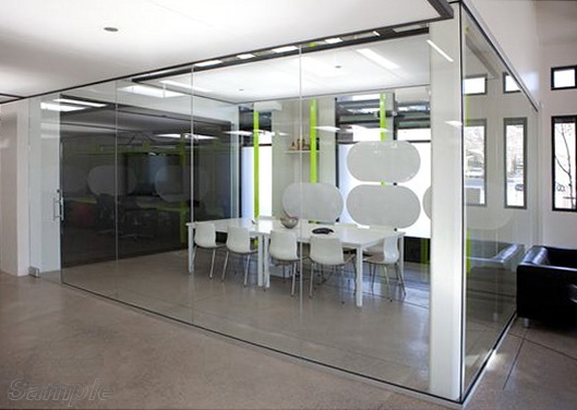 Glass office partitions with swing doors