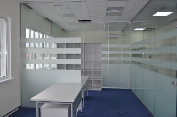 Glass office partitions with swing doors