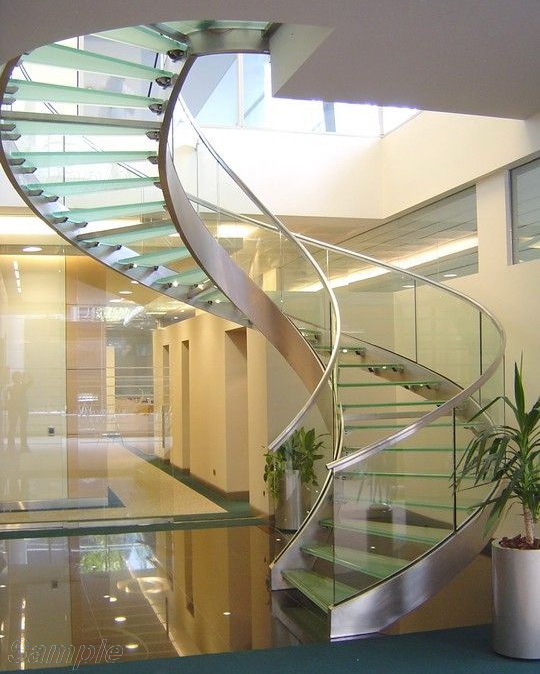 Model GS-01. Self-supporting glass stair railing, glass railings with profile mounting