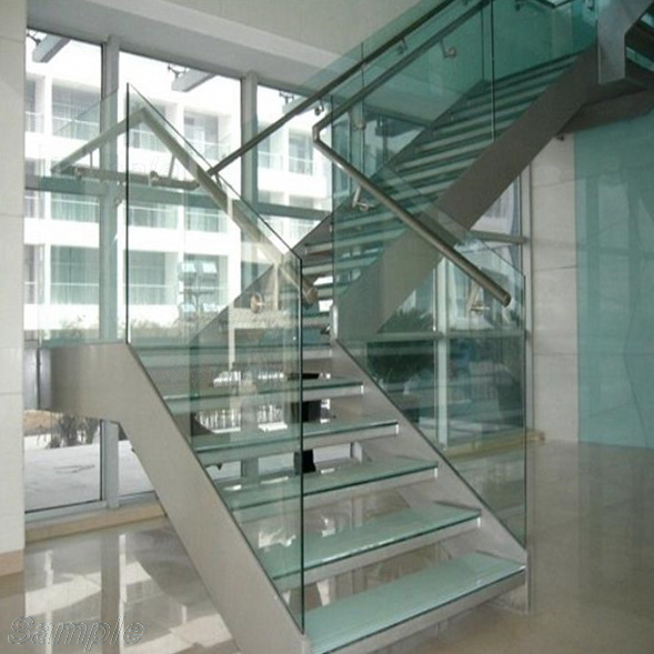 Model GS-01. Self-supporting glass stair railing, glass railings with profile mounting