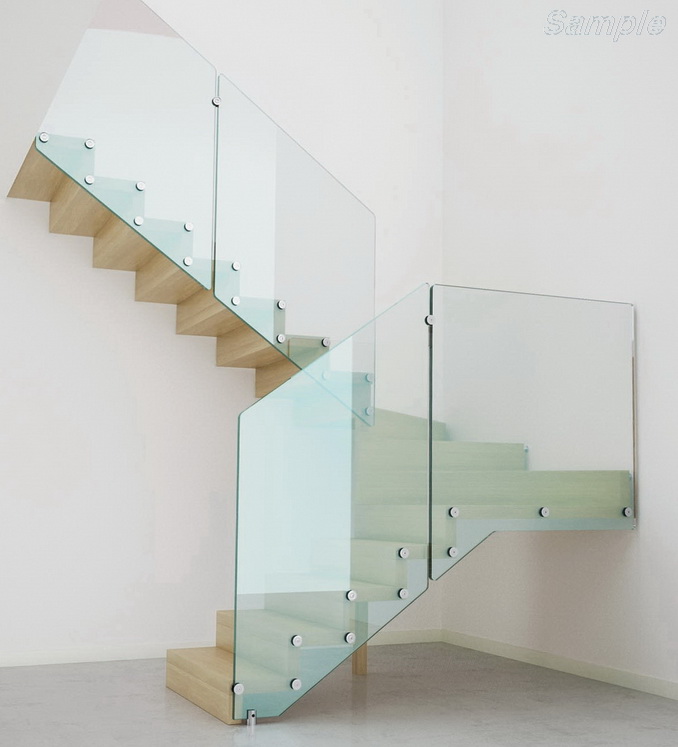 Model GS-03. Glass stair railing, point-mounted glass railings