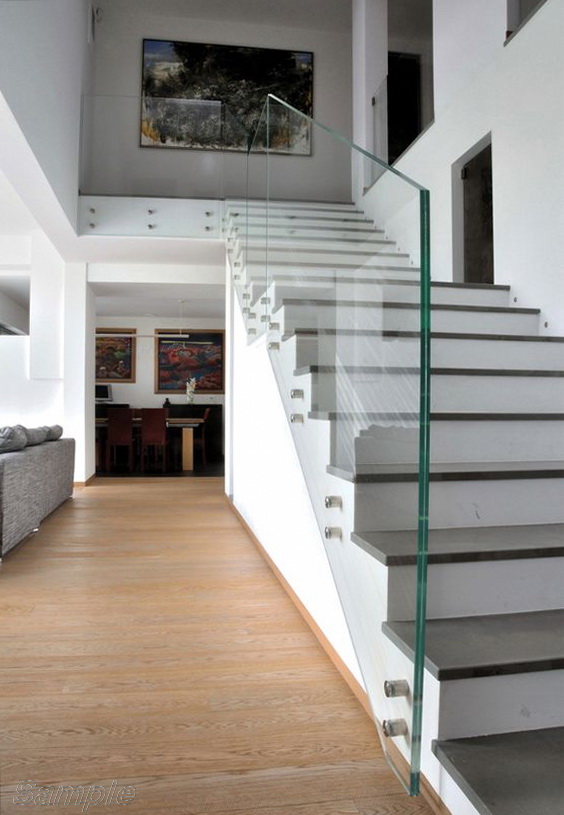 Model GS-03. Glass stair railing, point-mounted glass railings