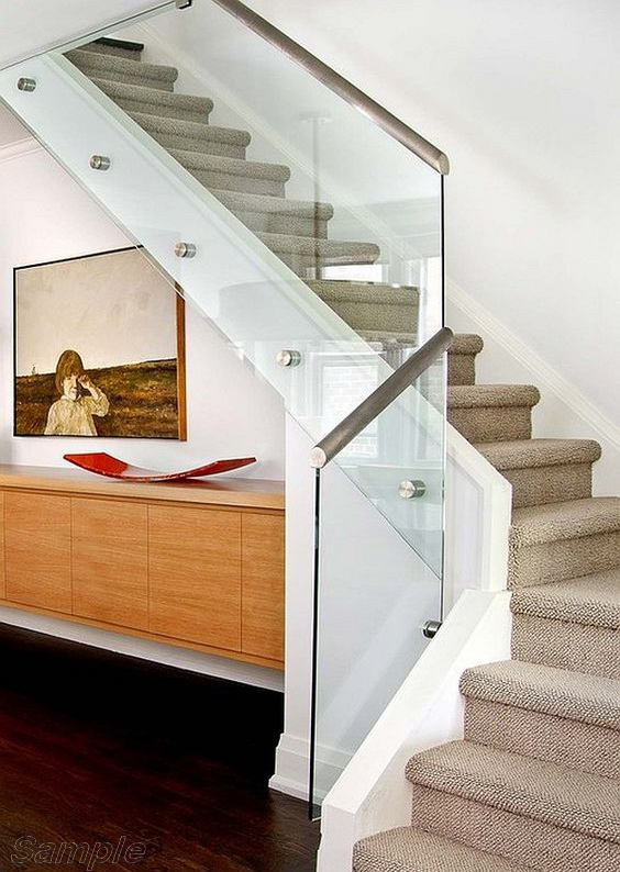 Model GS-03. Glass stair railing, point-mounted glass railings