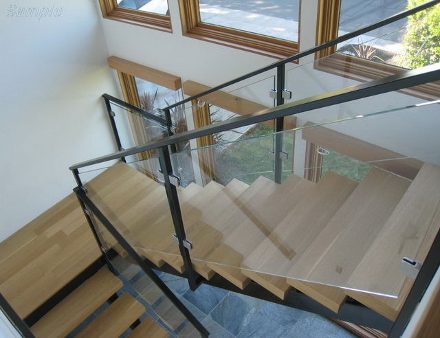 Model GF-02. Frame glass stair railing, glass railing with clips