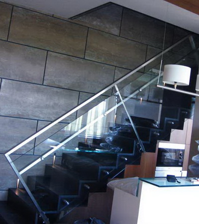 Model GF-03. Frame glass stair railing, point-mounted glass railings