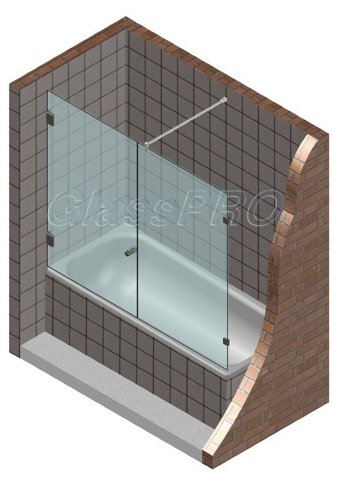 Распашная стеклянная шторка для ванны в комбинации с фиксированным элементом. Петли "стена-стекло"