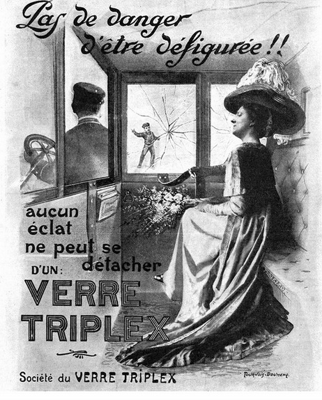 Рекламная иллюстрация фирмы Société du Verre Triplex ламинированного стекла для автомобилей, 1912 год 